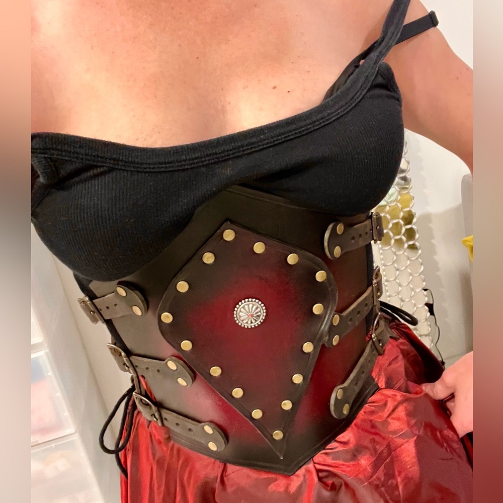 Renaissance Gold Studded Leather Warrior Underbust Corset Armor